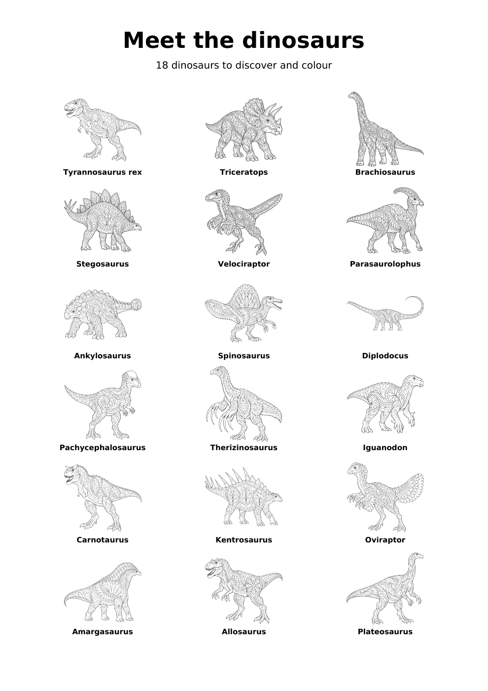 Overview showing all 18 dinosaurs