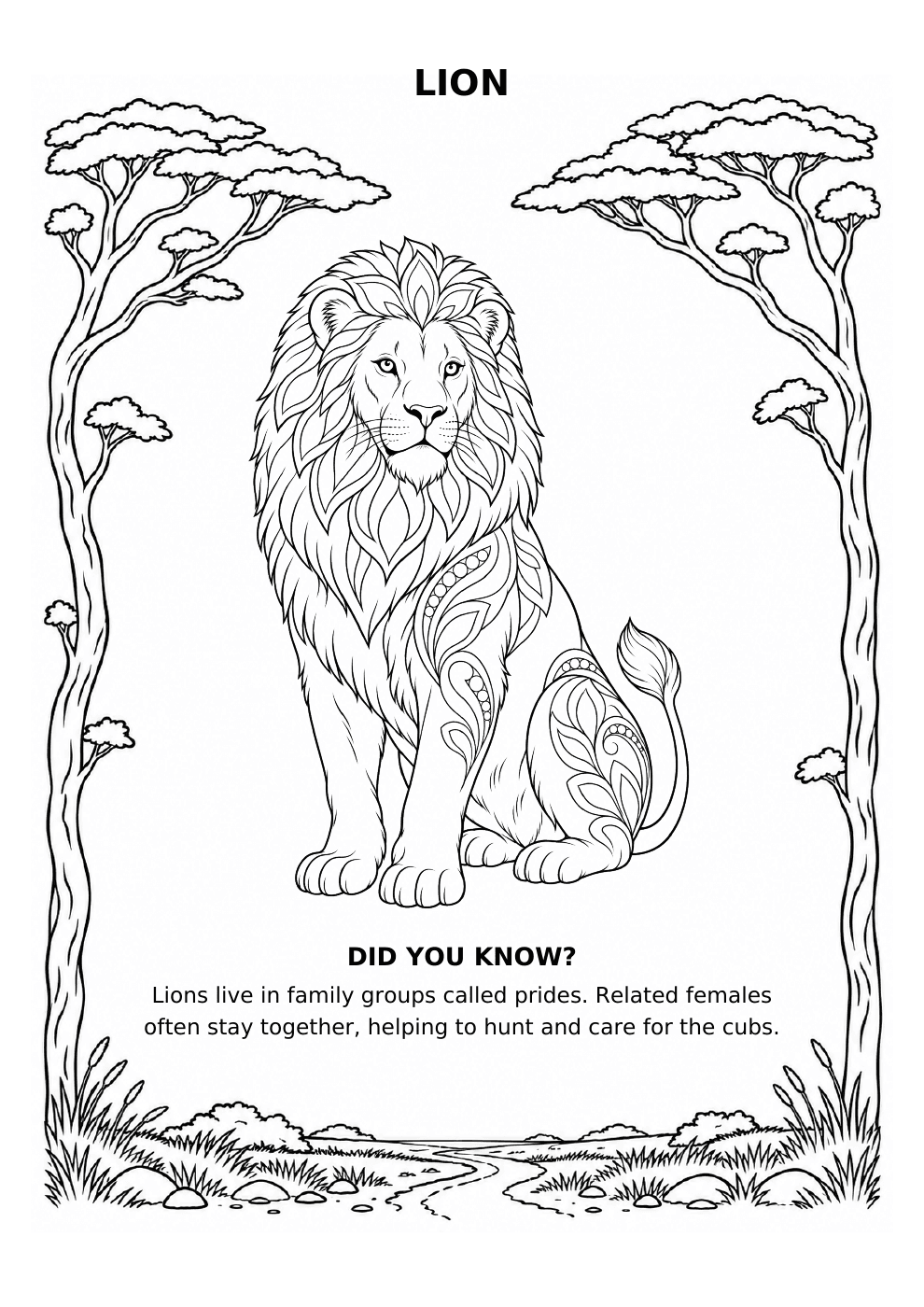 Lion colouring page preview